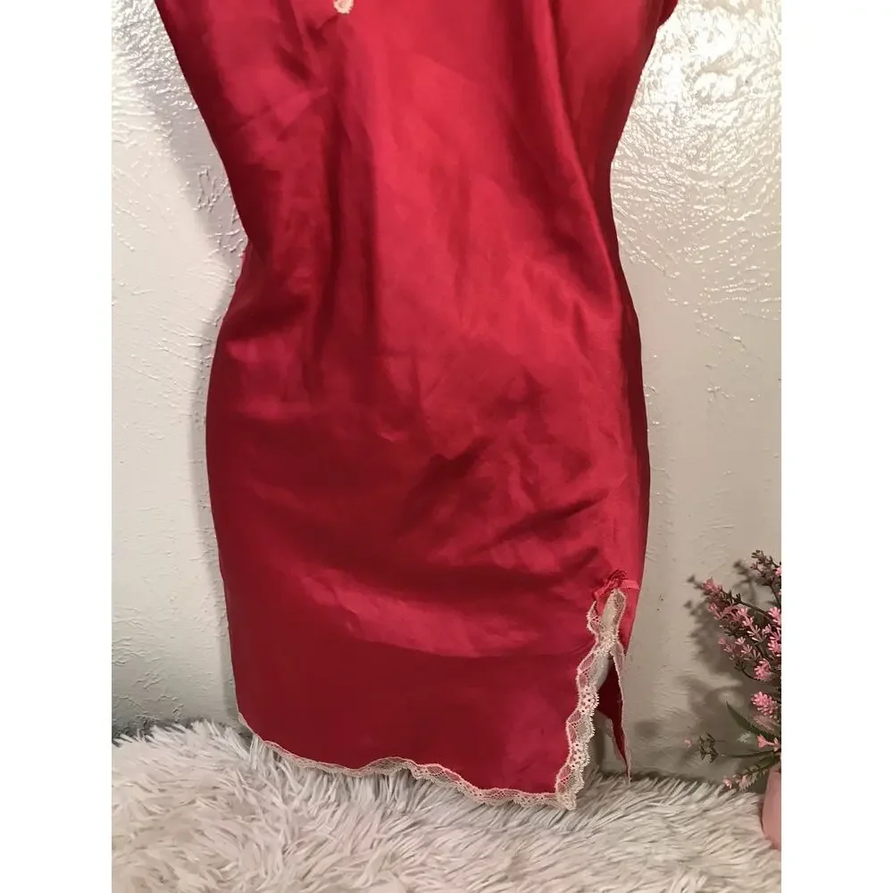 Vgt 2012 VICTORIA'S SECRET SATIN Slip Babydoll Nightgown Magenta Strappy Lace S